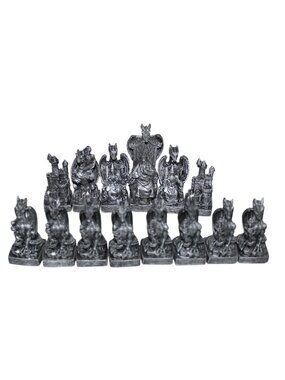 Dragon-Themed Chess Set of 14 pcs With Metallic Silver Finish Fantasy Sculpture